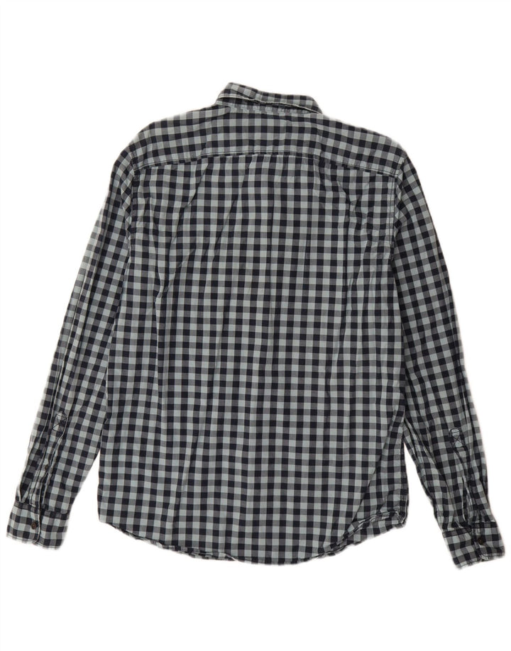 Timberland Mens Slim Fit Shirt Medium Navy Blue Gingham Cotton