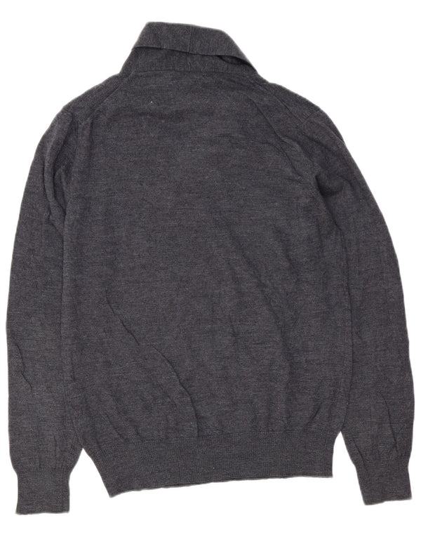 Zara Mens Shawl Neck Jumper Sweater Large Grey Wool