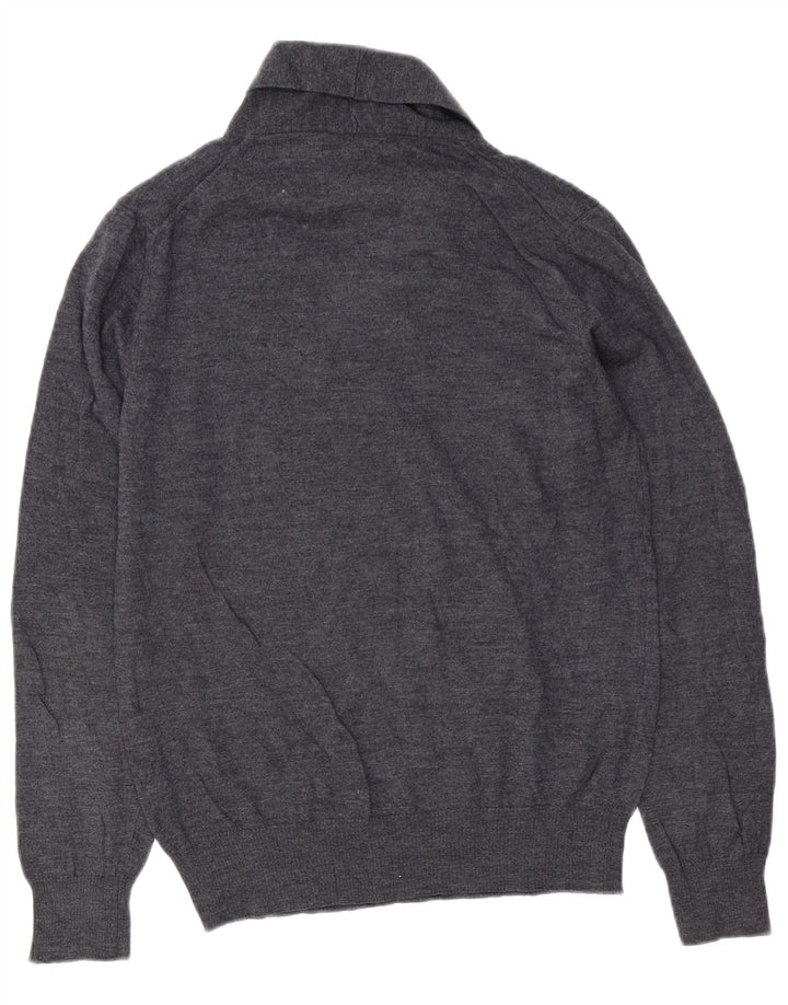 Zara Mens Shawl Neck Jumper Sweater Large Grey Wool
