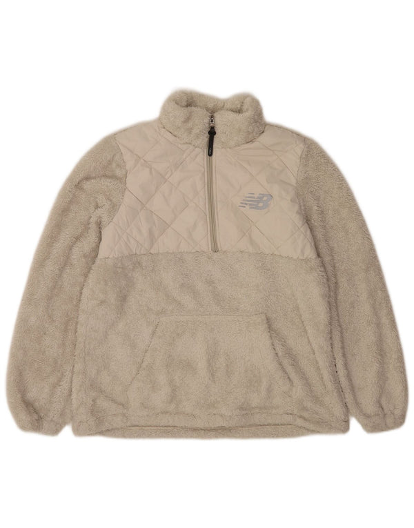New Balance Womens Zip Neck Fleece Jumper UK 16 Large Beige Polyester