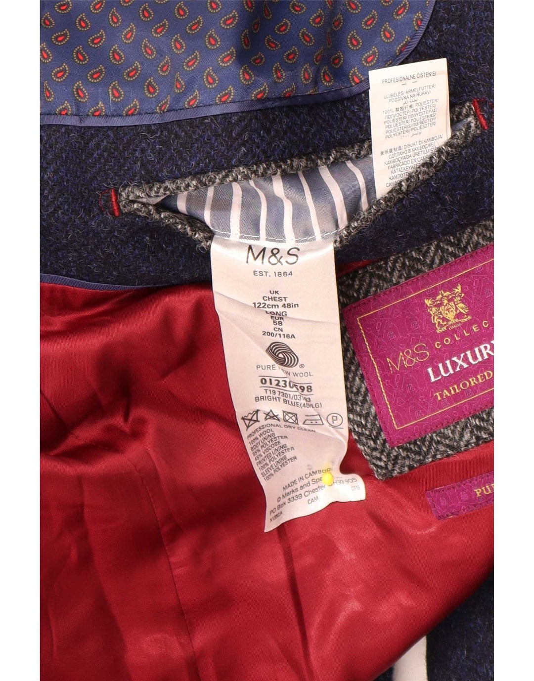Marks & Spencer Mens 2 Button Blazer Jacket UK 48 2XL Navy Blue Wool