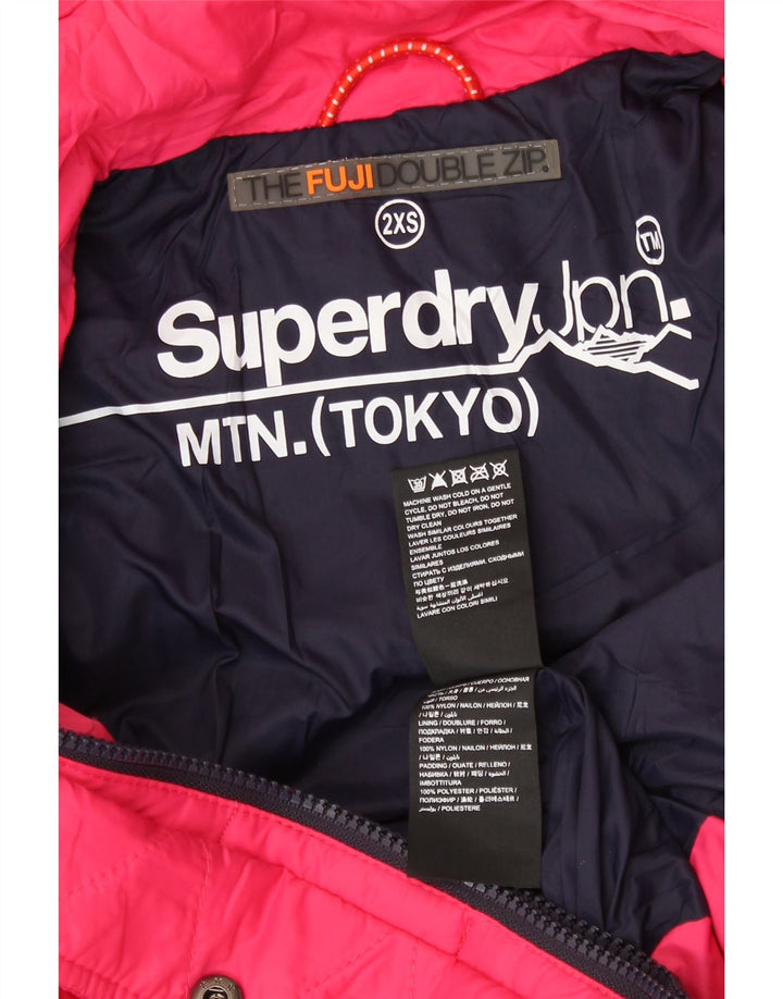 SUPERDRY Womens Hooded Padded Jacket UK 2 2XS Pink Nylon