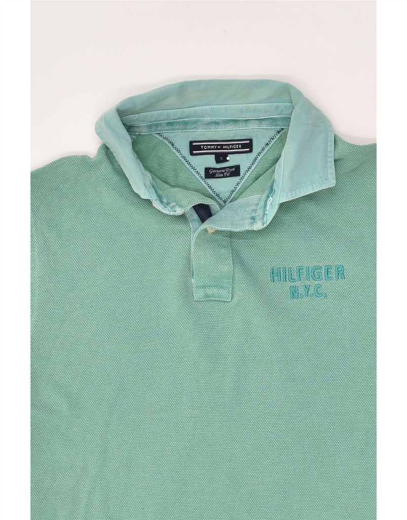 TOMMY HILFIGER Mens Garment Dyed Slim Fit Polo Shirt Small Green Cotton | Vintage Tommy Hilfiger | Thrift | Second-Hand Tommy Hilfiger | Used Clothing | Messina Hembry 