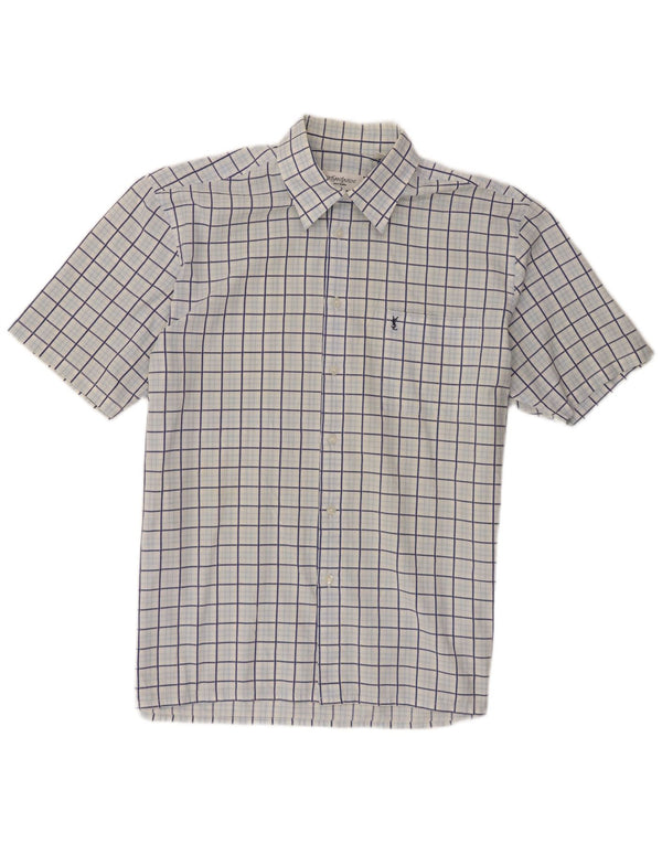 Yves Saint Laurent Mens Short Sleeve Shirt Large Blue Check Cotton