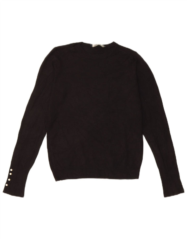 Zara Womens Crew Neck Jumper Sweater UK 8 Small Black Viscose