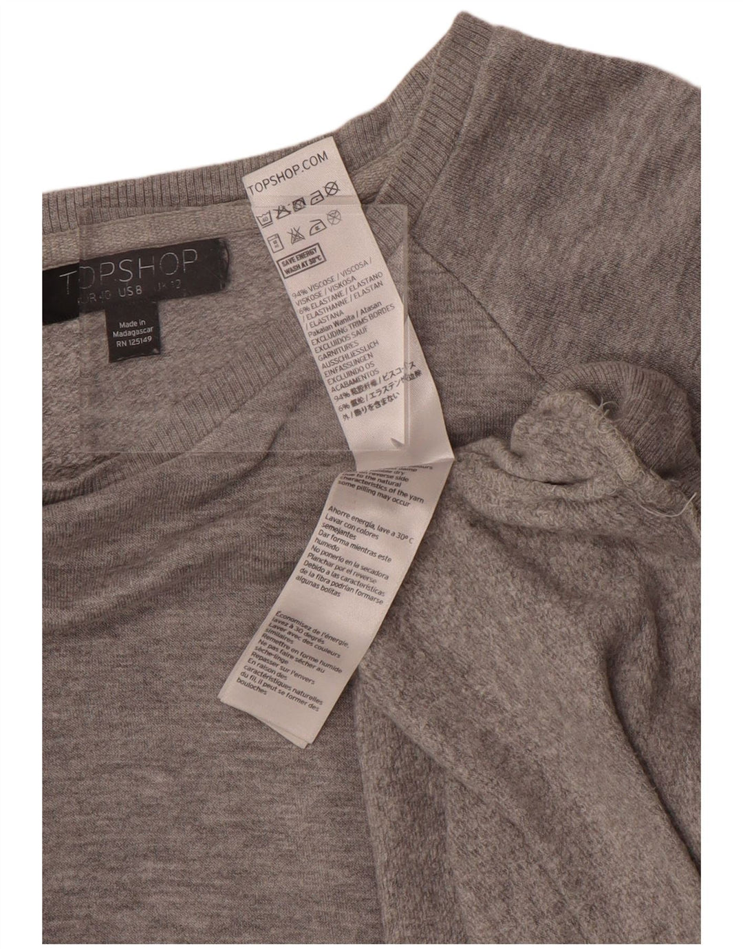 Topshop Womens Oversized Sweatshirt Jumper UK 12 Medium Grey Viscose