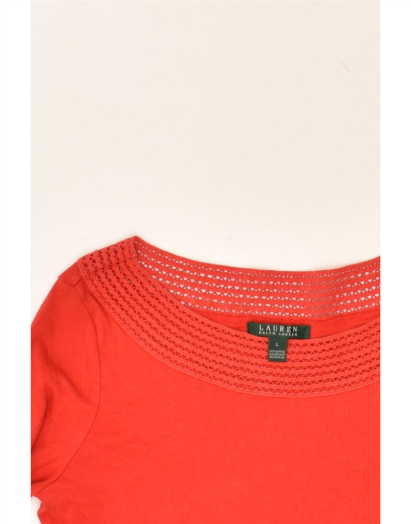 RALPH LAUREN Womens Top 3/4 Sleeve UK 14 Large Red Cotton | Vintage Ralph Lauren | Thrift | Second-Hand Ralph Lauren | Used Clothing | Messina Hembry 