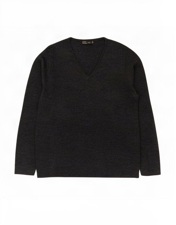 Zara Womens V-Neck Jumper Sweater UK 14 Large Grey Flecked Acrylic