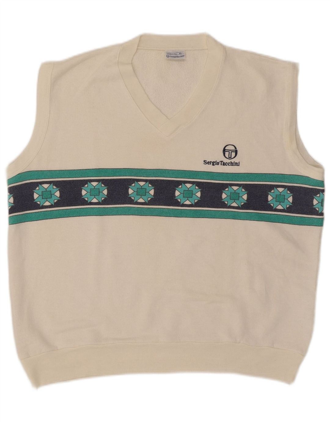 Sergio Tacchini Mens Vest Tank Top XL White Geometric Acrylic
