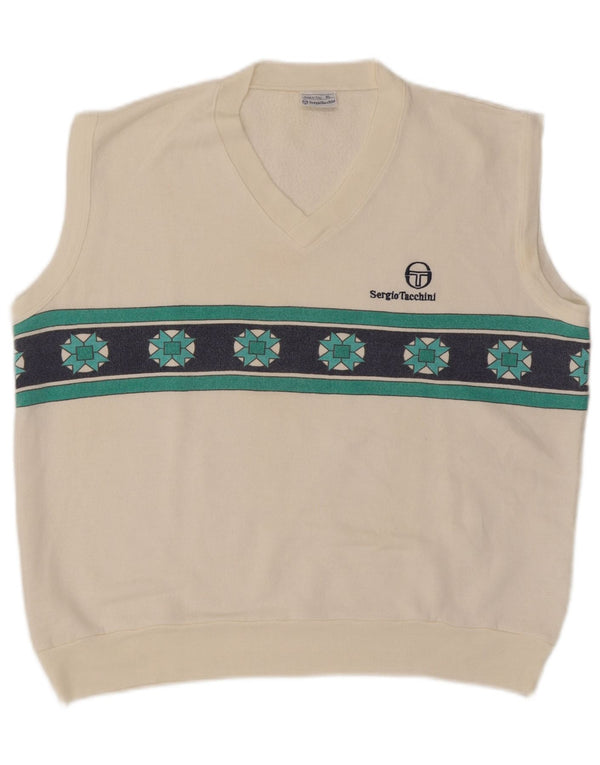 Sergio Tacchini Mens Vest Tank Top XL White Geometric Acrylic