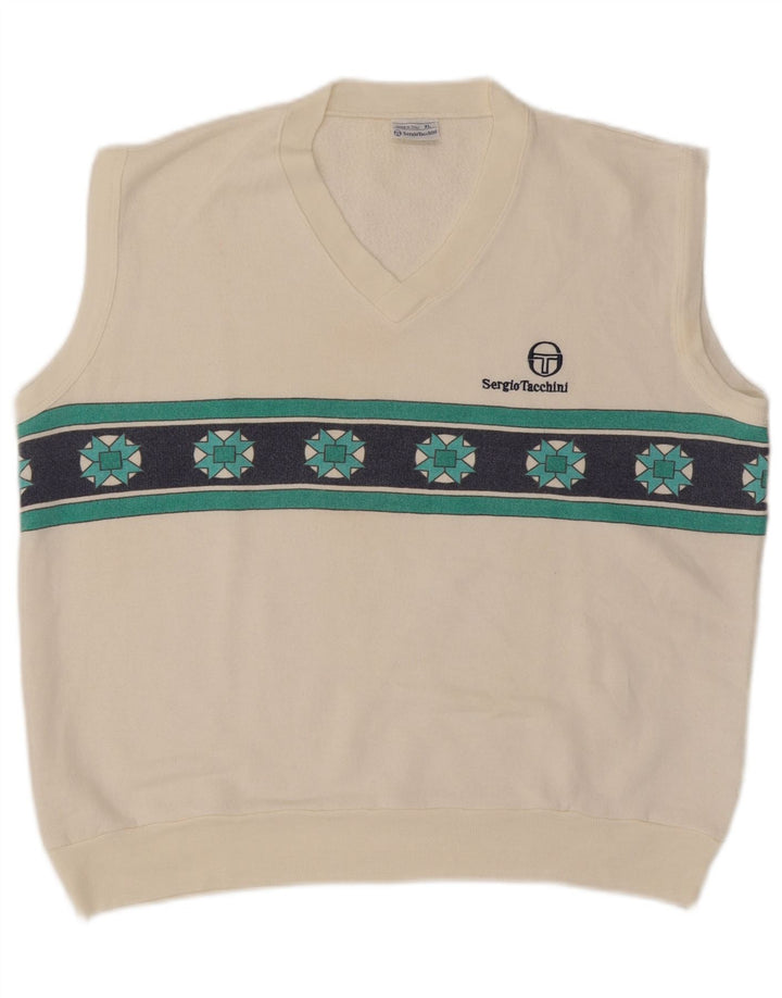 Sergio Tacchini Mens Vest Tank Top XL White Geometric Acrylic