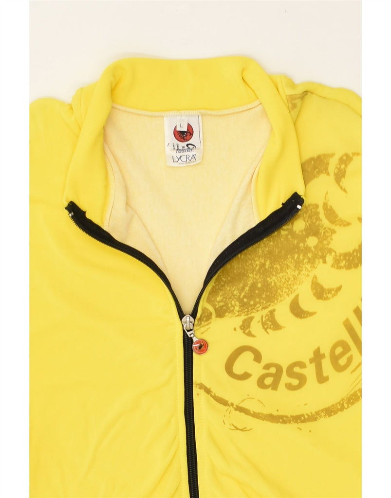 CASTELLINI Mens Graphic Tracksuit Top Jacket Large Yellow Lycra | Vintage Castellini | Thrift | Second-Hand Castellini | Used Clothing | Messina Hembry 