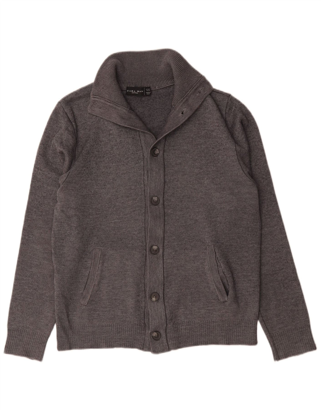 Zara Mens Cardigan Sweater Large Grey Wool