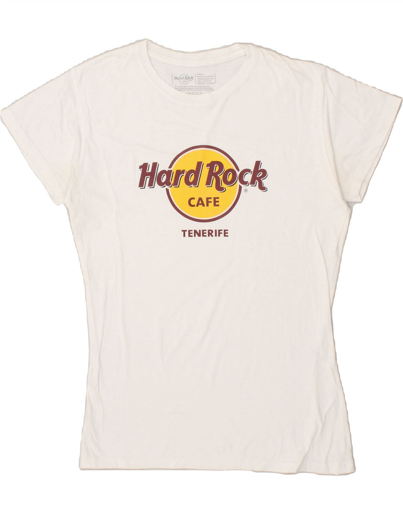 HARD ROCK CAFE Womens Tenerife Graphic T-Shirt Top UK 16 Large White Vintage Hard Rock Cafe and Second-Hand Hard Rock Cafe from Messina Hembry 