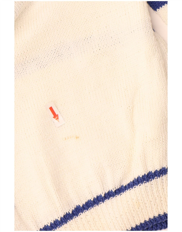 Vintage Mens Polo Neck Jumper Sweater Medium White Geometric