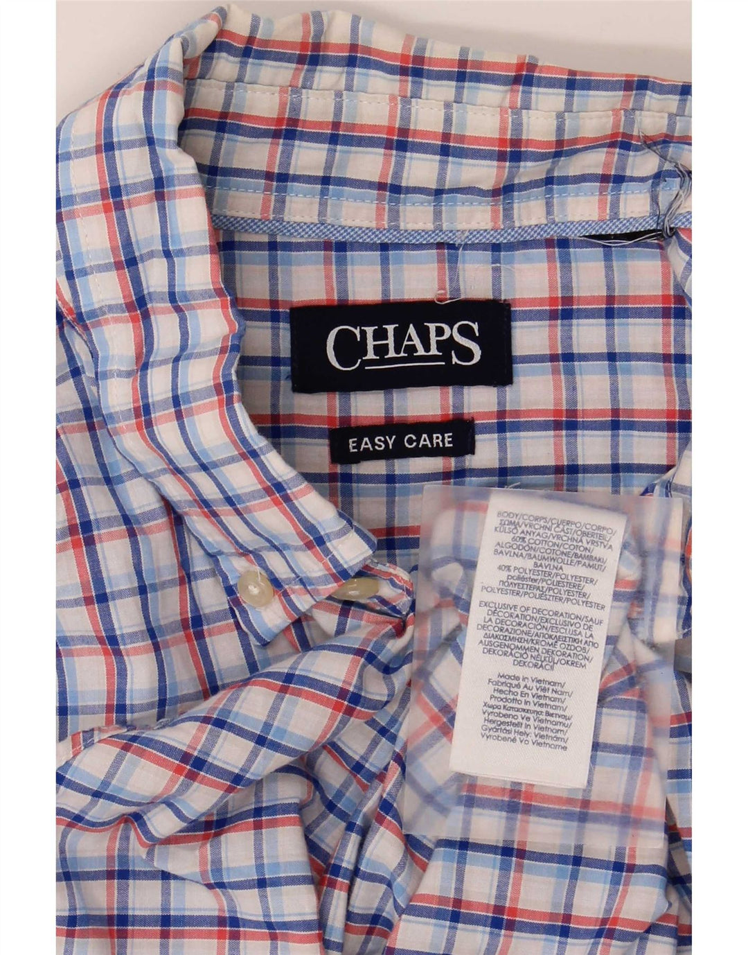 Chaps Mens Short Sleeve Shirt Large Blue Check Cotton