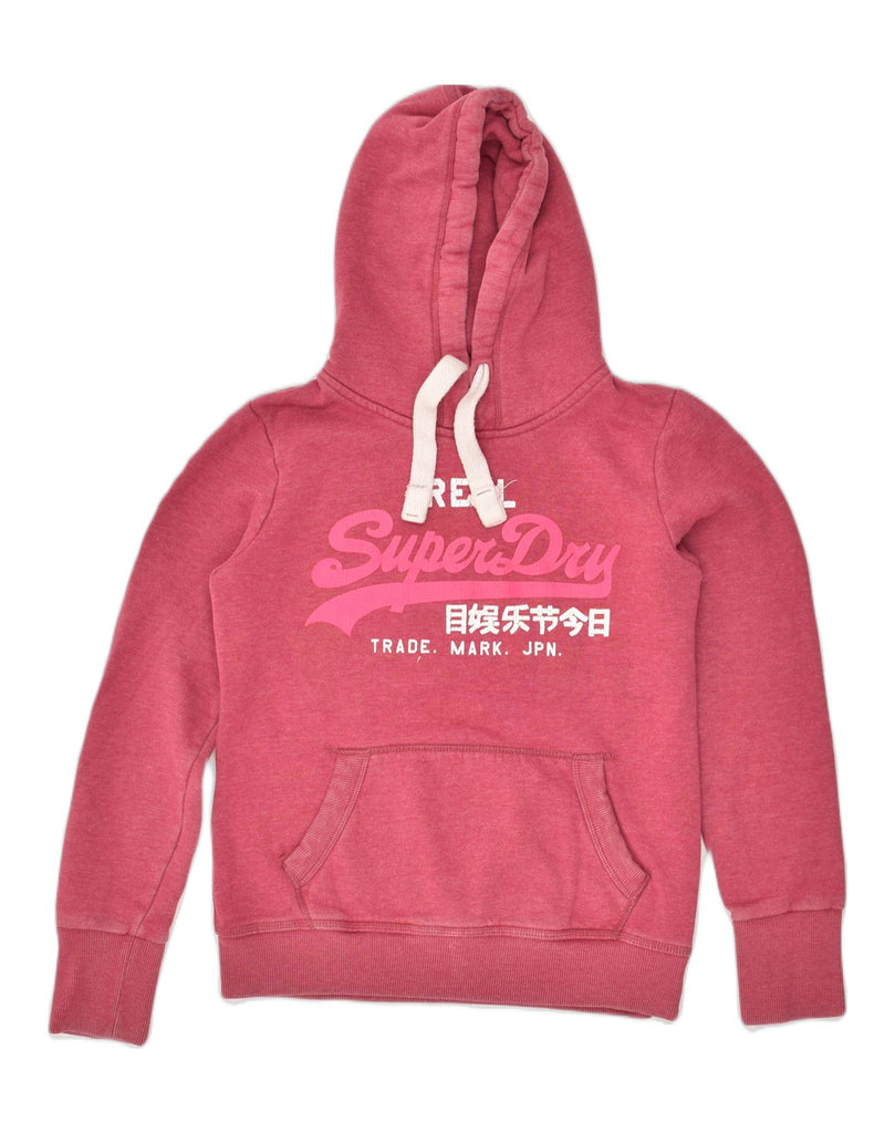 SUPERDRY Womens Graphic Hoodie Jumper UK 14 Medium Pink Cotton | Vintage Superdry | Thrift | Second-Hand Superdry | Used Clothing | Messina Hembry 