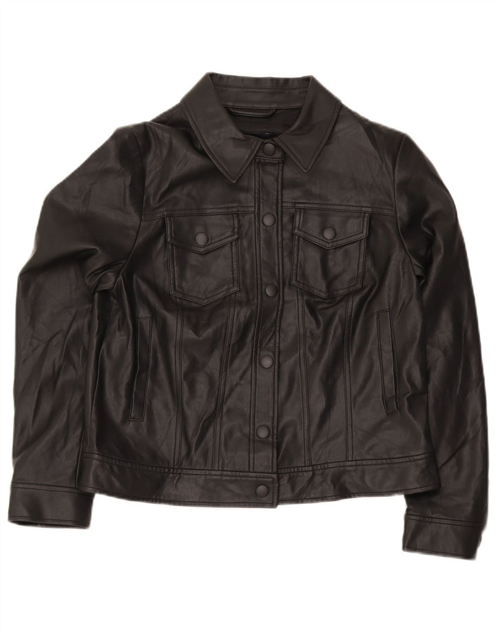 Marks & Spencer Womens Faux Leather Bomber Jacket UK 12 Medium Black