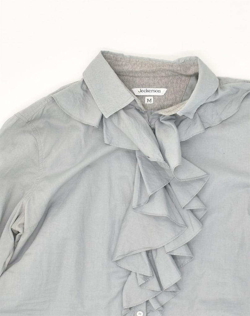 JECKERSON Womens Ruffle Front Shirt UK 12 Medium Grey Cotton | Vintage Jeckerson | Thrift | Second-Hand Jeckerson | Used Clothing | Messina Hembry 