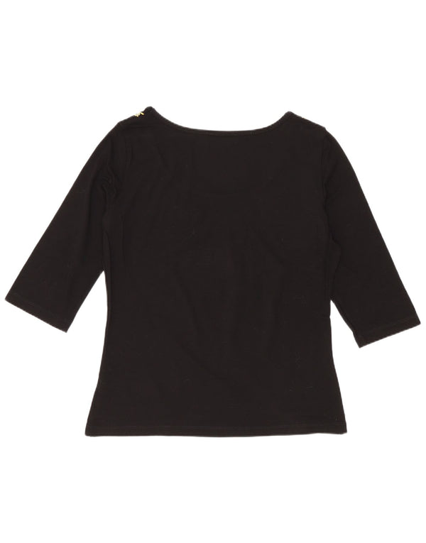 Luisa Spagnoli Womens Graphic Top 3/4 Sleeve UK 12 Medium Black Viscose