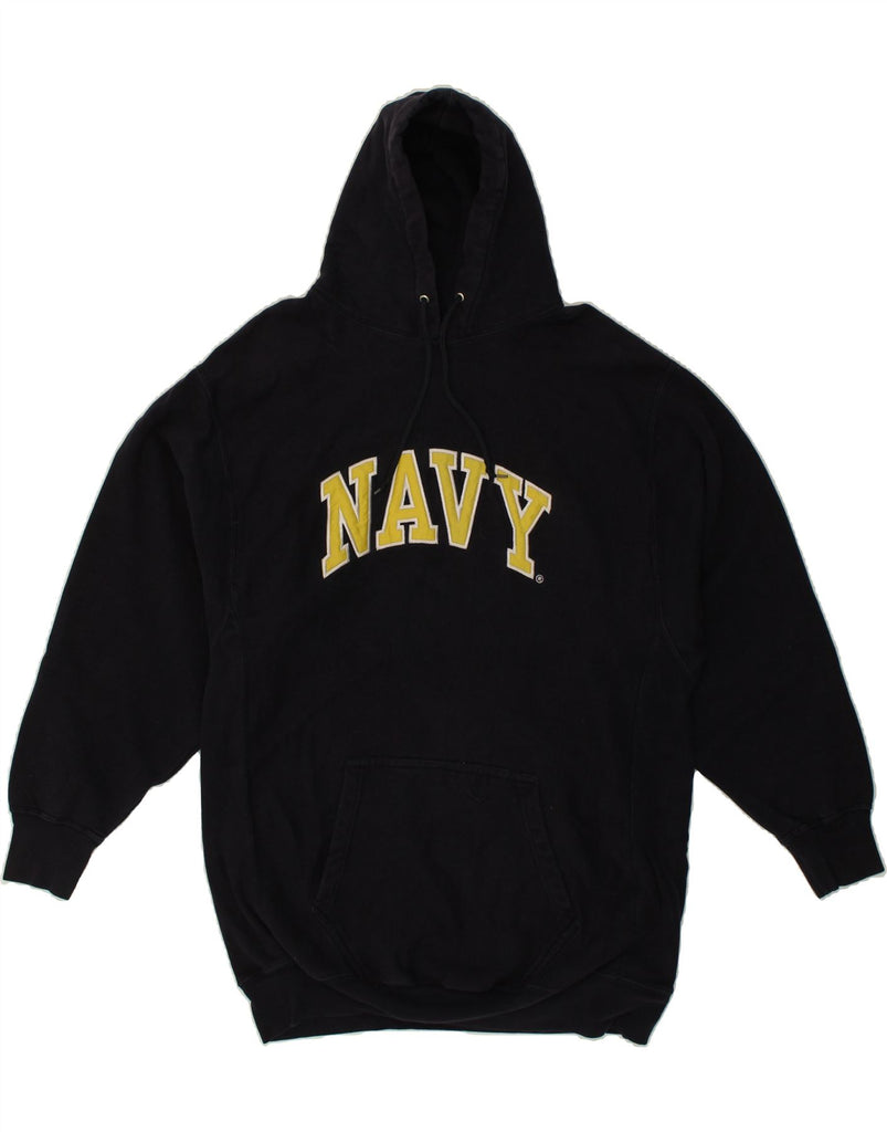 NAVY Mens Graphic Hoodie Jumper XL Navy Blue Cotton | Vintage Navy | Thrift | Second-Hand Navy | Used Clothing | Messina Hembry 