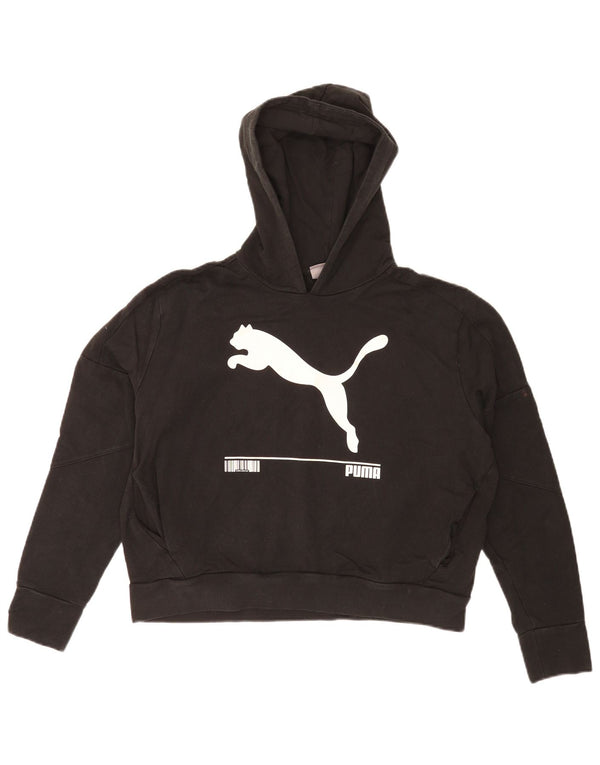 Puma Womens Crop Graphic Hoodie Jumper UK 14 Medium Black Sports