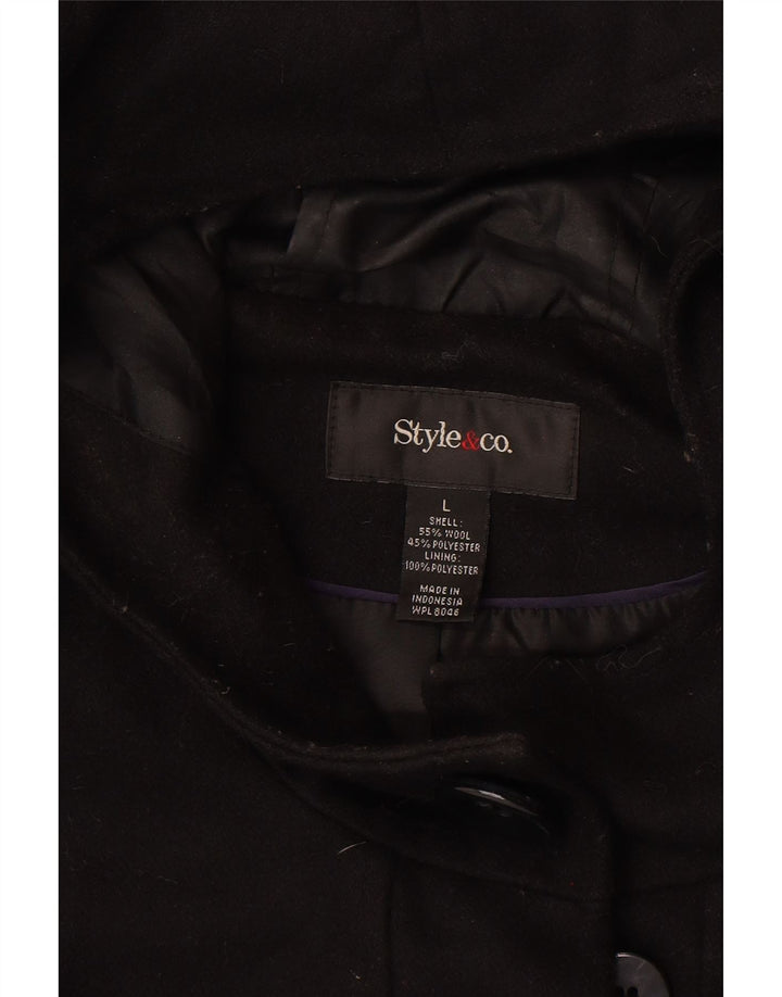 Style&Co Womens Hooded Duffle Coat UK 16 Large Black Wool