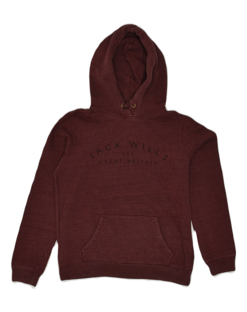 JACK WILLS Womens Oversized Graphic Hoodie Jumper UK 10 Small Maroon | Vintage Jack Wills | Thrift | Second-Hand Jack Wills | Used Clothing | Messina Hembry 