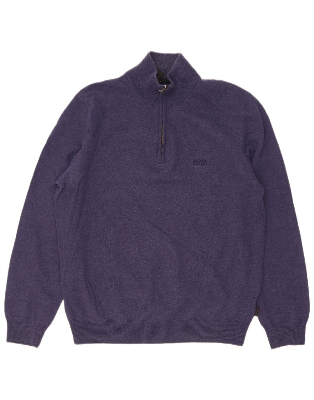 Hugo Boss Mens Zip Neck Jumper Sweater Large Navy Blue Virgin Wool