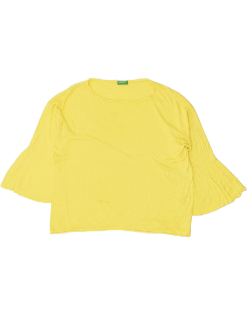 BENETTON Womens Oversized Top 3/4 Sleeve UK 6 XS Yellow | Vintage Benetton | Thrift | Second-Hand Benetton | Used Clothing | Messina Hembry 