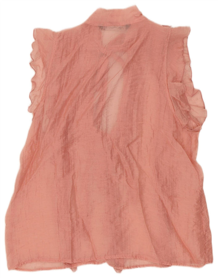 Zara Womens Oversized Sleeveless Ruffle Front Blouse Top UK 6 XS Pink