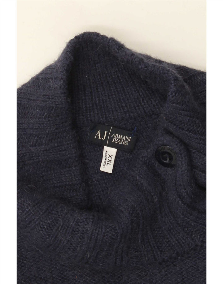 Armani Jeans Mens Button Neck Jumper Sweater 2XL Navy Blue