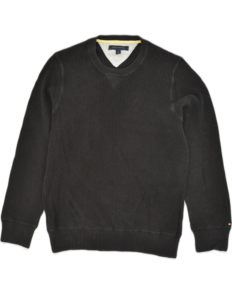 TOMMY HILFIGER Mens Crew Neck Jumper Sweater Medium Black Cotton | Vintage Tommy Hilfiger | Thrift | Second-Hand Tommy Hilfiger | Used Clothing | Messina Hembry 