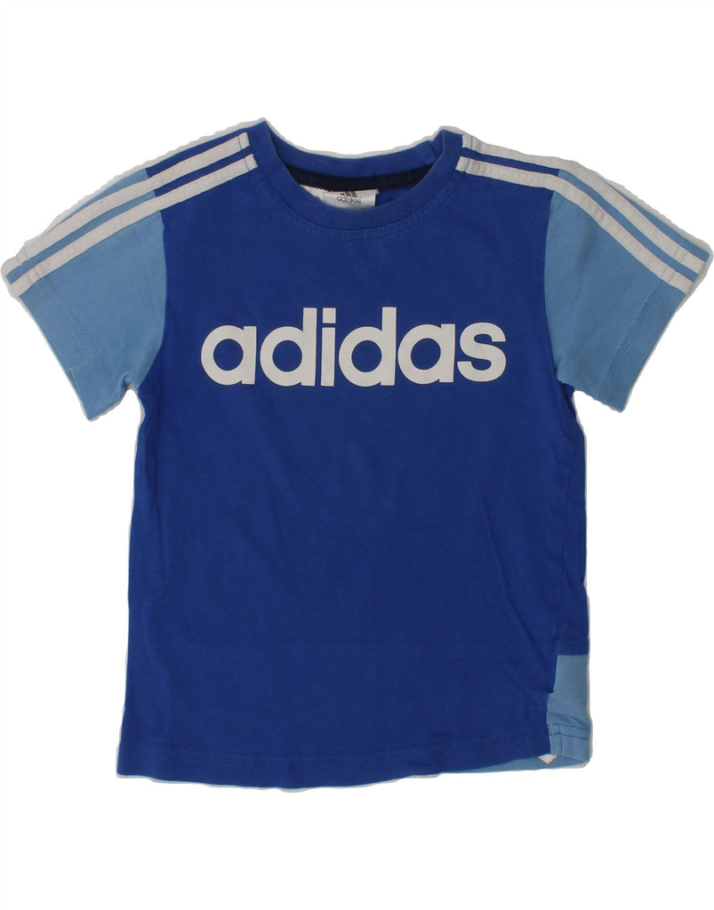 ADIDAS Boys Graphic T-Shirt Top 3-4 Years Blue Colourblock Cotton | Vintage Adidas | Thrift | Second-Hand Adidas | Used Clothing | Messina Hembry 