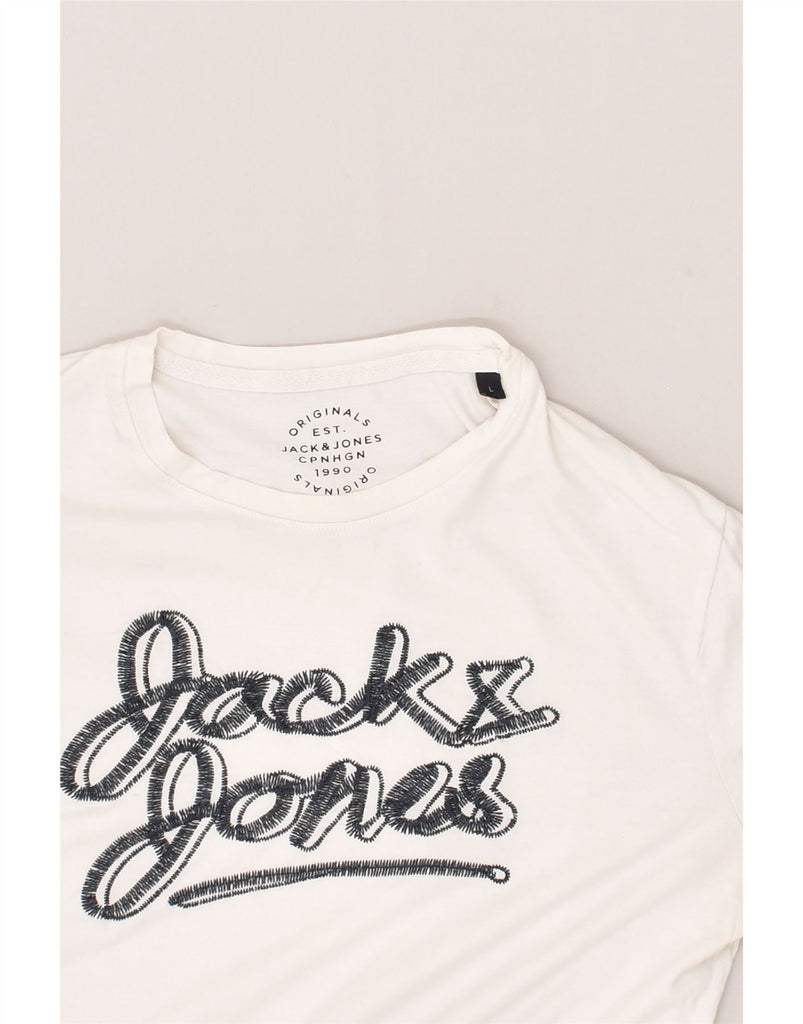 JACK & JONES Mens Graphic T-Shirt Top Large White Cotton | Vintage Jack & Jones | Thrift | Second-Hand Jack & Jones | Used Clothing | Messina Hembry 