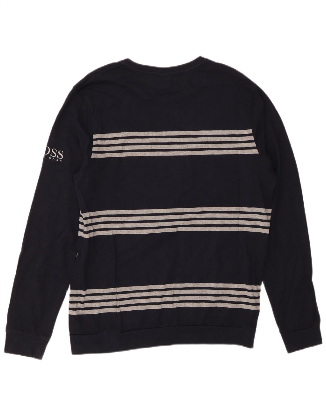 HUGO BOSS Mens Top Long Sleeve Medium Navy Blue Striped Cotton