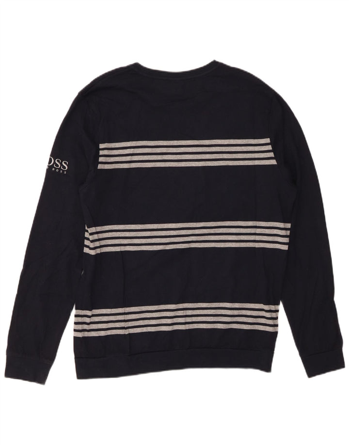 HUGO BOSS Mens Top Long Sleeve Medium Navy Blue Striped Cotton