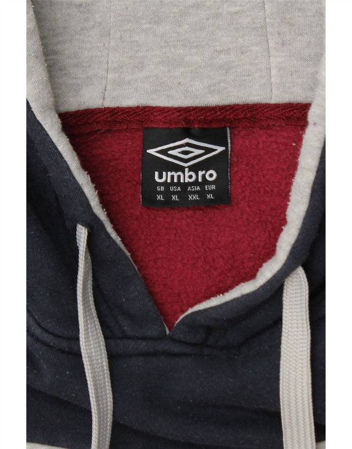 UMBRO Mens Hoodie Jumper XL Burgundy Colourblock Cotton
