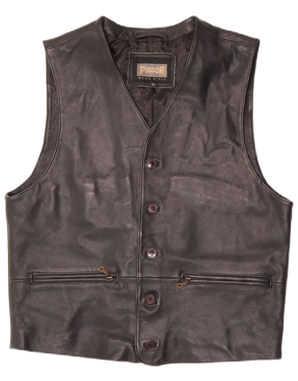 Vintage Mens Leather Waistcoat IT 52 Large Black Leather