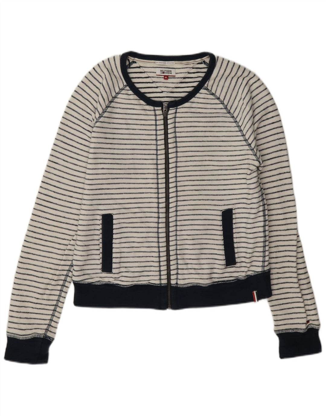 Tommy Hilfiger Womens Tracksuit Top Jacket UK 14 Medium White Striped