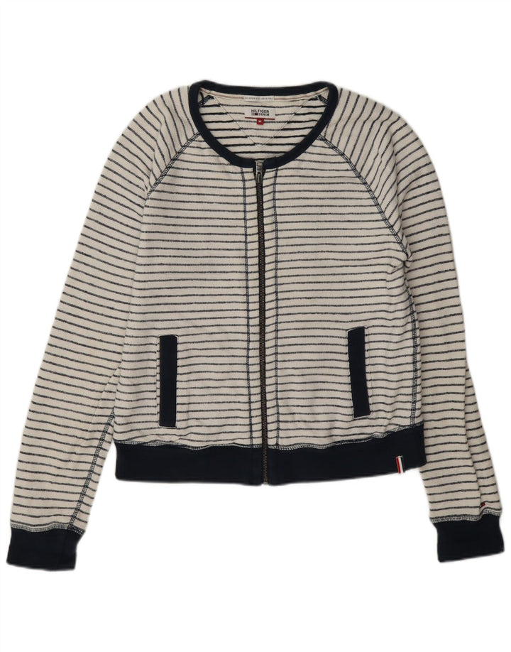 Tommy Hilfiger Womens Tracksuit Top Jacket UK 14 Medium White Striped