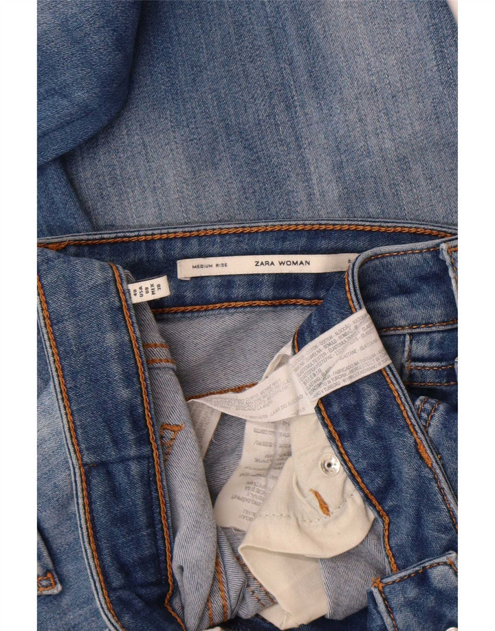 Zara Womens Distressed Mid Rise Slim Jeans EU 40 Medium W30 L30 Blue Cotton