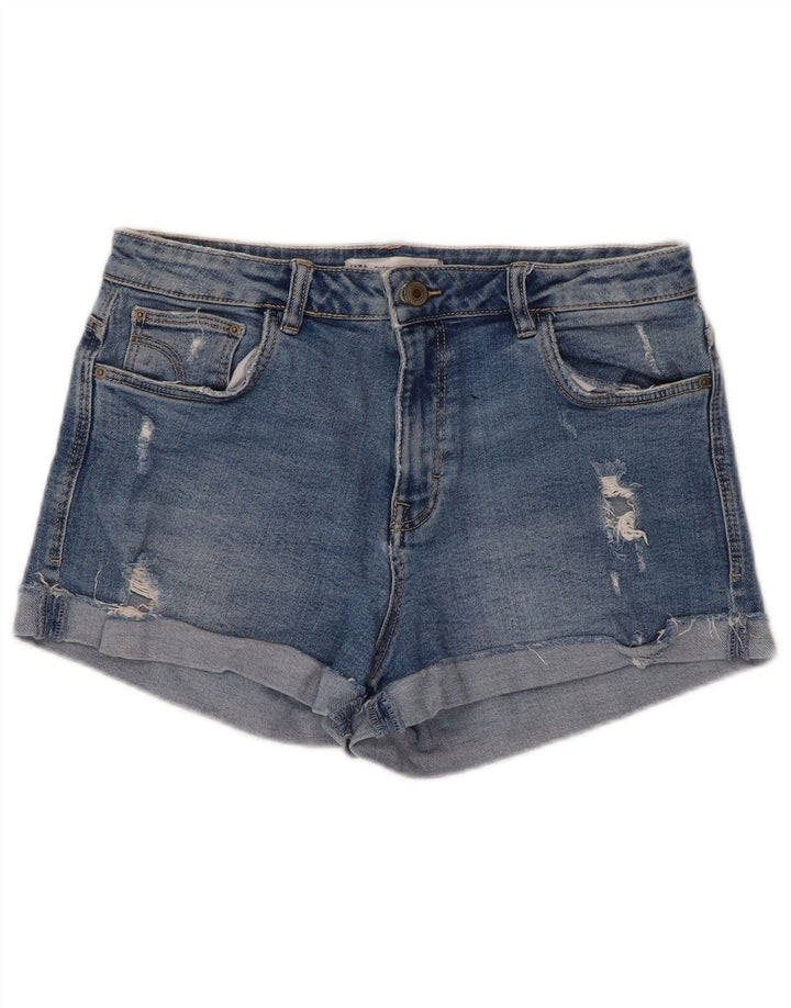 Zara Womens Trafaluc Distressed Denim Shorts EU 40 Medium W30 Blue Cotton