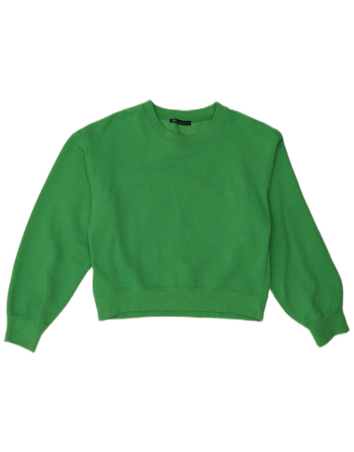 Zara Womens Crop Sweatshirt Jumper UK 10 Small Green Polyester