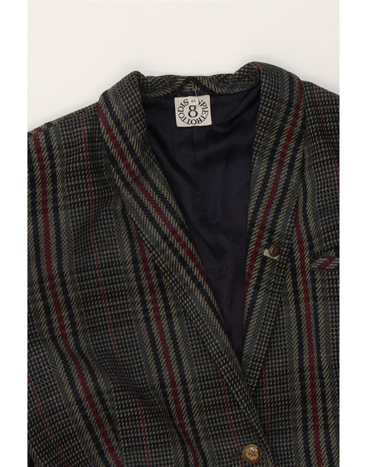 VINTAGE Womens Longline 2 Button Blazer Jacket EU 44 XL Grey Houndstooth Vintage Vintage and Second-Hand Vintage from Messina Hembry 