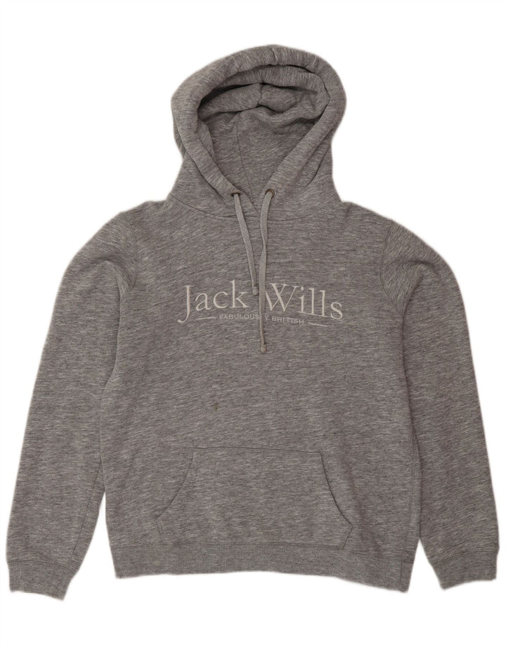 Jack Wills Womens Graphic Oversized Hoodie Jumper UK 12 Medium Grey Flecked