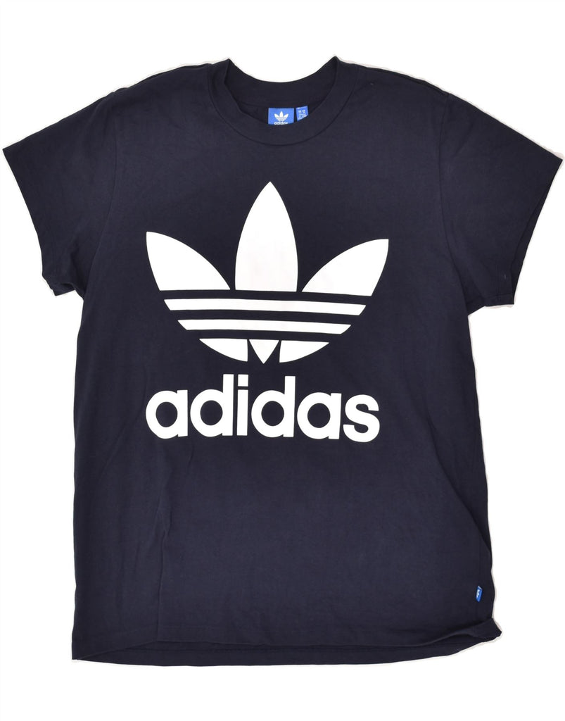 ADIDAS Womens Graphic T-Shirt Top UK 14 Large Navy Blue Cotton | Vintage Adidas | Thrift | Second-Hand Adidas | Used Clothing | Messina Hembry 