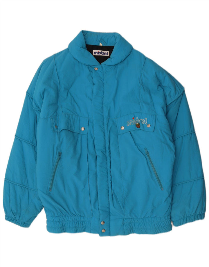 MISTRAL Mens Graphic Loose Fit Padded Jacket UK 40 Large Blue Polyamide