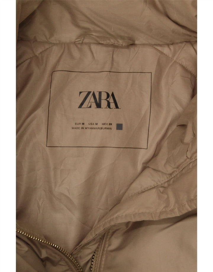 ZARA Womens Hooded Padded Jacket UK 14 Medium Beige Polyester