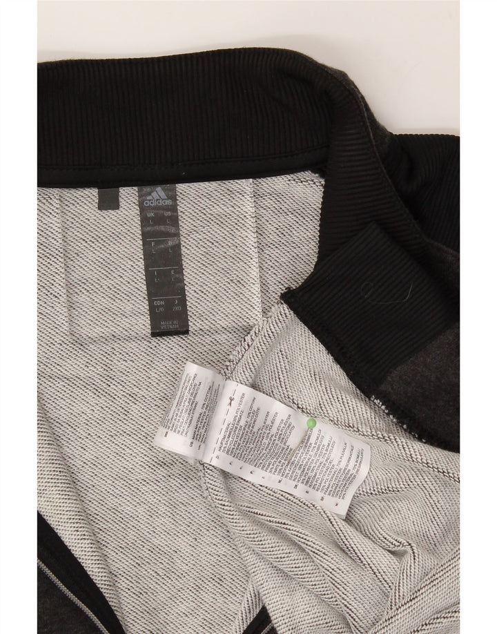 ADIDAS Mens Zip Neck Sweatshirt Jumper Large Grey Colourblock Cotton Vintage Adidas and Second-Hand Adidas from Messina Hembry 